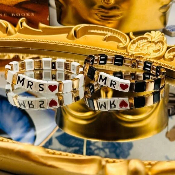 🆕 ROXANNE ASSOULIN 🧿 NWOT Mr & Mrs Set Of Two Enamel And Gold-Tone Bracelets - Picture 7 of 14